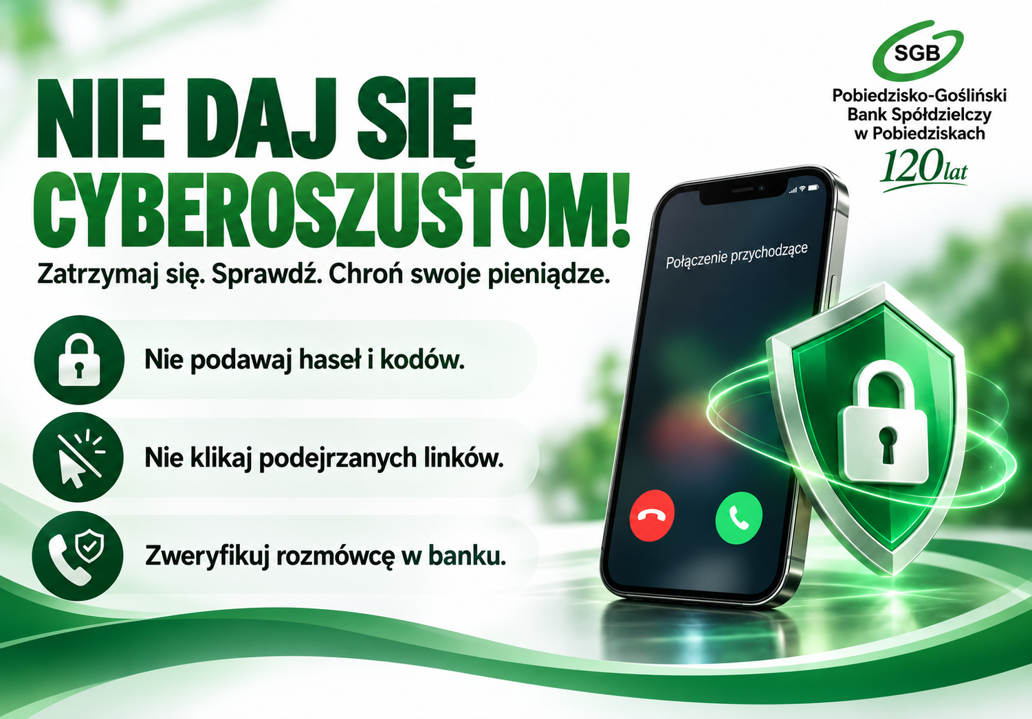 obrazek przedstawiający telefon oraz tarcze ochronną, metafora ochrony przed cyberoszustami